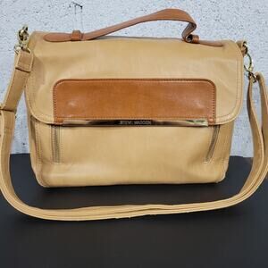 Steve Madden Shoulder Crossbody Bag Tan& Brown Saddle Handbag Soft Leather SEE
